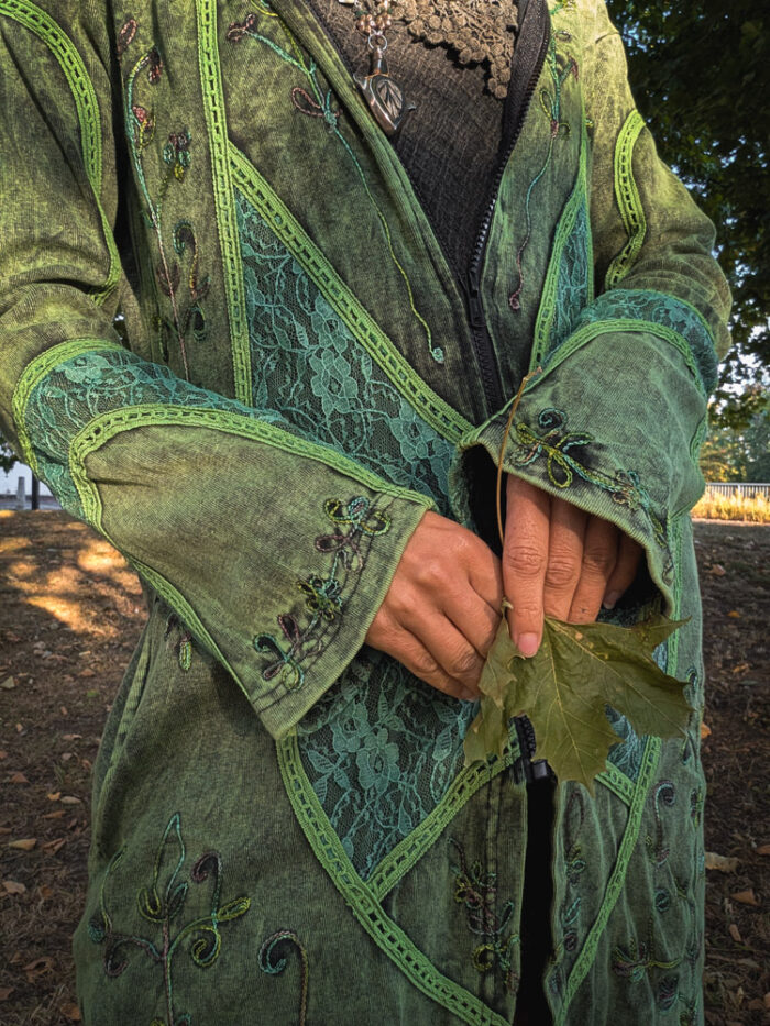 Green Pixie Hood Lace Panel Jacket - Image 2