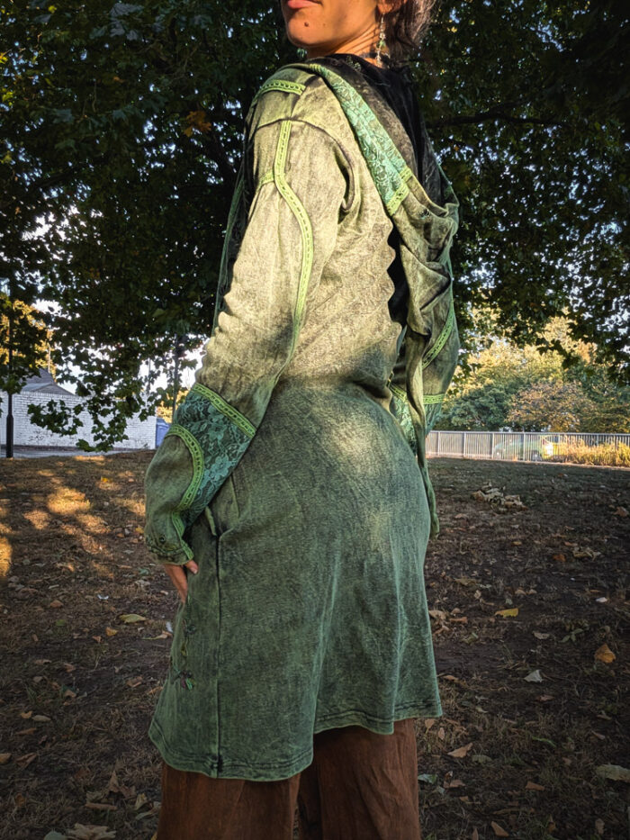 Green Pixie Hood Lace Panel Jacket - Image 4