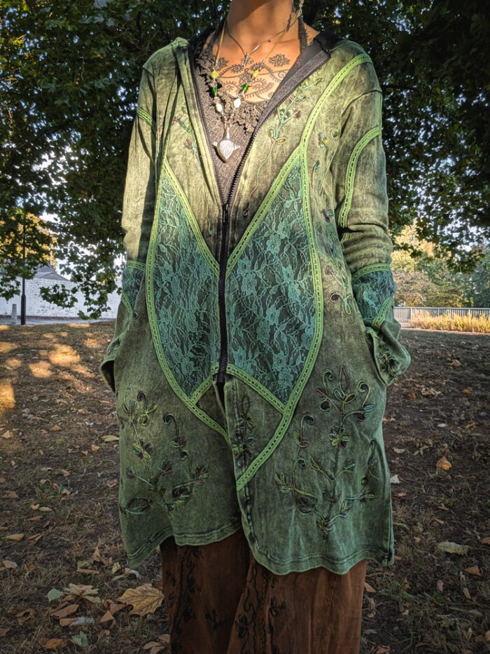 Green Pixie Hood Lace Panel Jacket