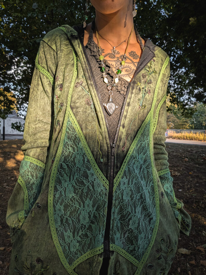 Green Pixie Hood Lace Panel Jacket - Image 5
