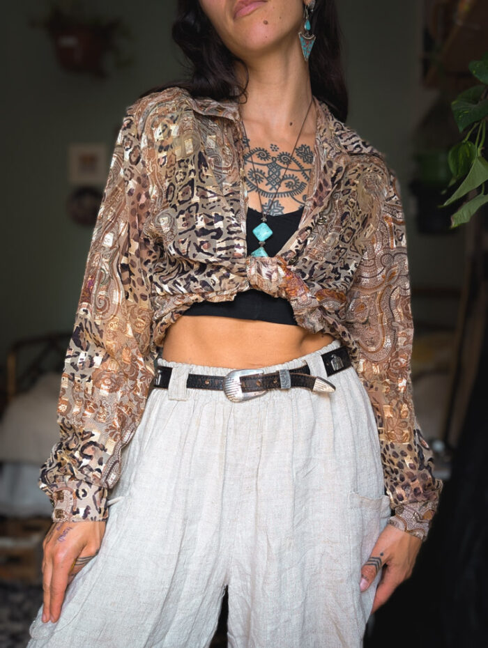 Vintage Paisley Leopard Print Sheer Shirt - Image 2