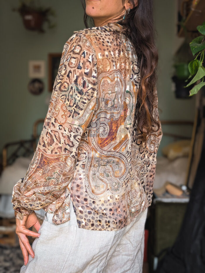 Vintage Paisley Leopard Print Sheer Shirt - Image 4