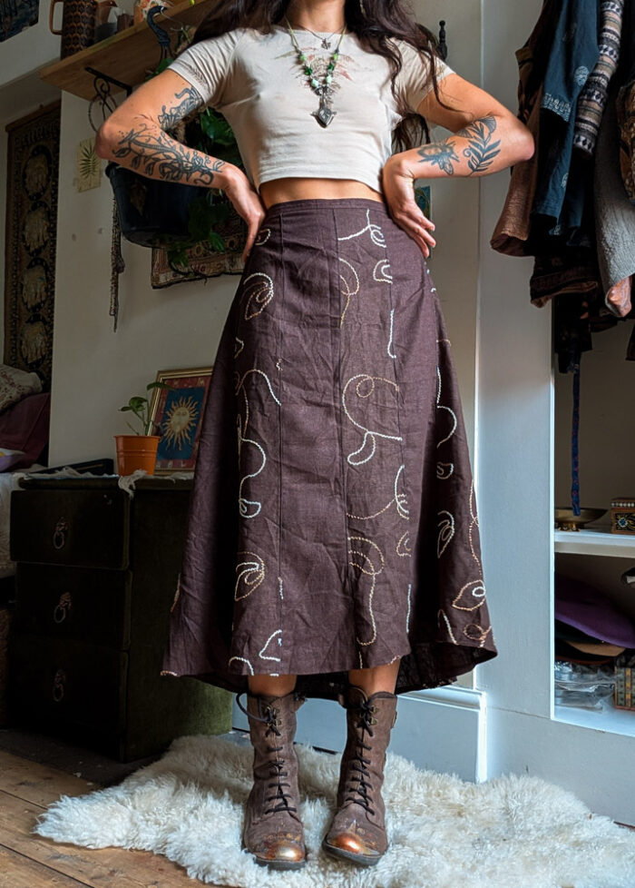 Vintage Embroidered Midi Skirt