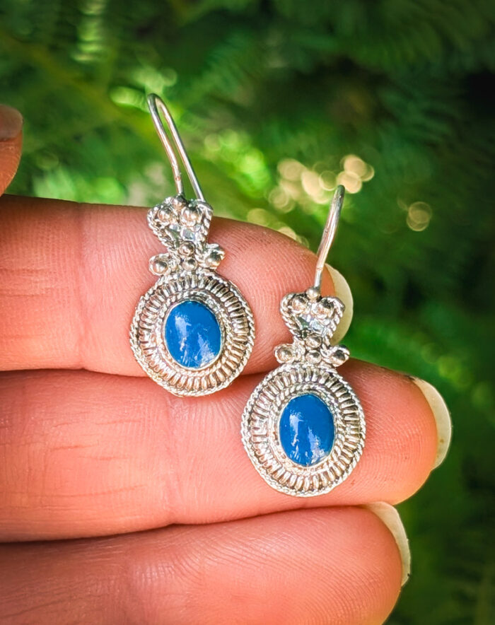 Vintage Blue Enamel Drop Earrings - Image 5
