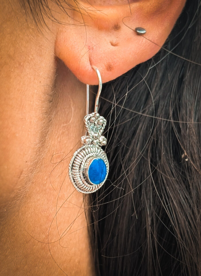 Vintage Blue Enamel Drop Earrings - Image 2