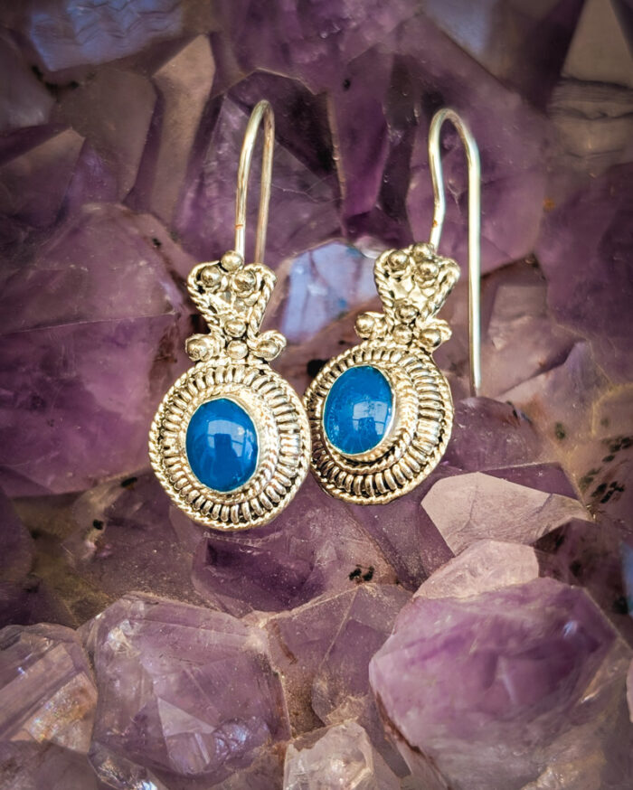Vintage Blue Enamel Drop Earrings - Image 3