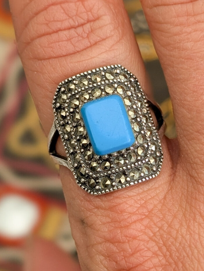 925 Silver Turquoise & Marcasite Ring