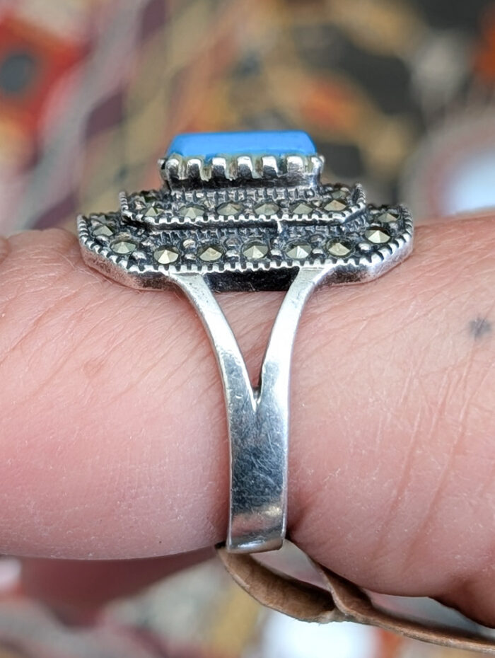 925 Silver Turquoise & Marcasite Ring - Image 5