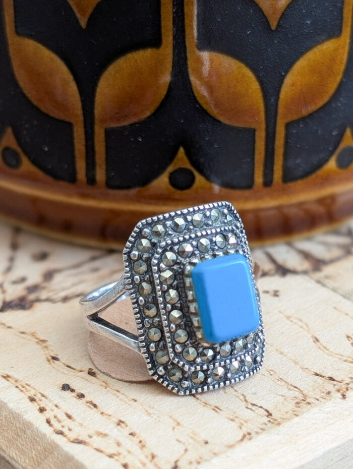925 Silver Turquoise & Marcasite Ring - Image 2