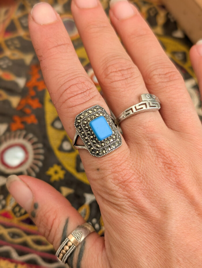 925 Silver Turquoise & Marcasite Ring - Image 7