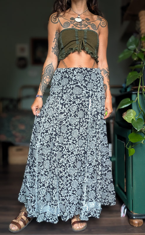 Monochrome Folk Floral Skirt