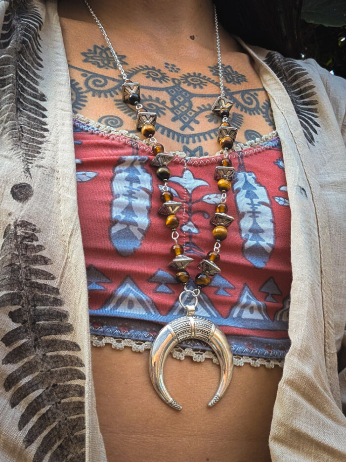 Tiger's Eye Crescent Moon Necklace - Image 4
