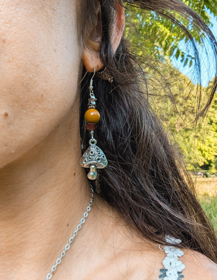 Upcycled Gemstone Mushroom Earrings - Image 2