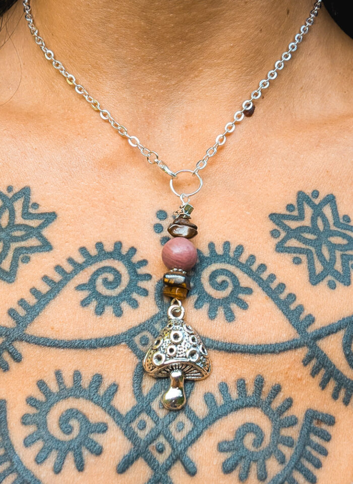 Upcycled Gemstone Mushroom Necklace