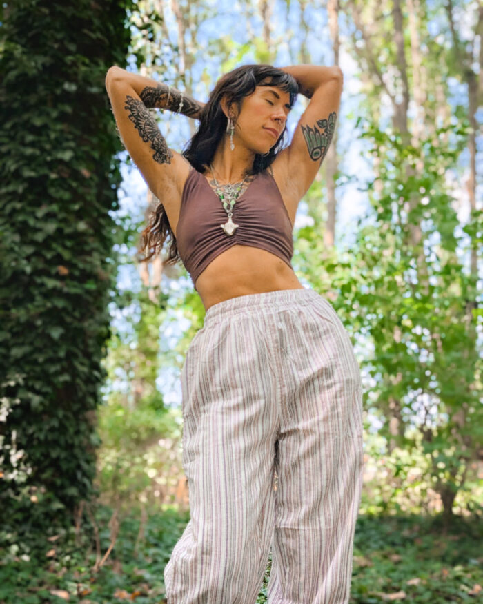Off White Striped Cotton Trousers