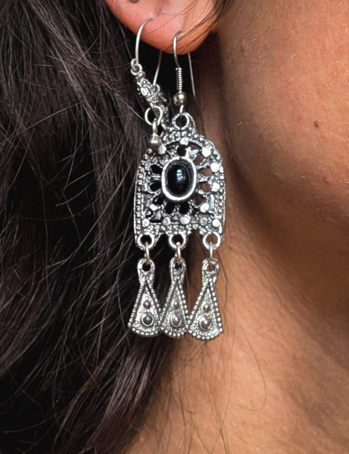 Vintage Black Onyx Enamel Earrings - Image 4