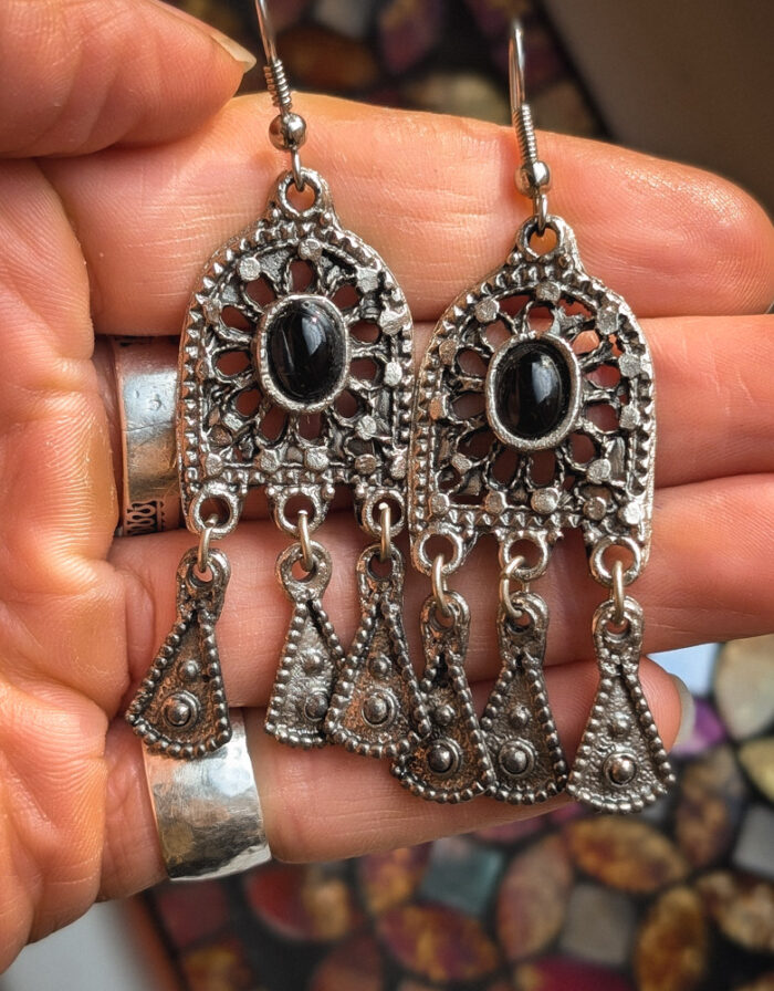 Vintage Black Onyx Enamel Earrings