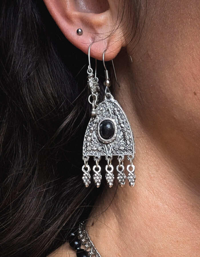 Vintage Black Onyx Enamel Earrings - Image 3