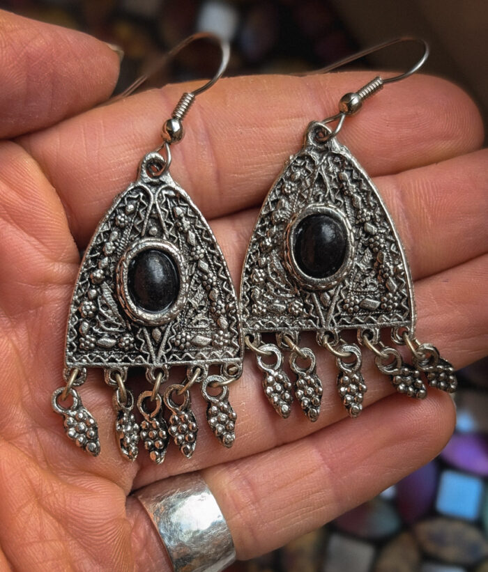 Vintage Black Onyx Enamel Earrings