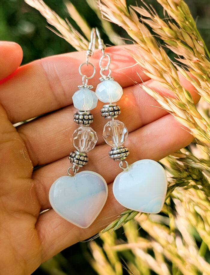 Upcycled Opalite Heart Earrings
