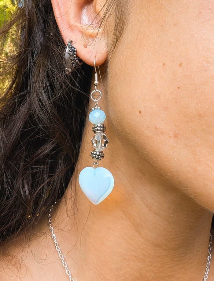 Upcycled Opalite Heart Earrings - Image 5