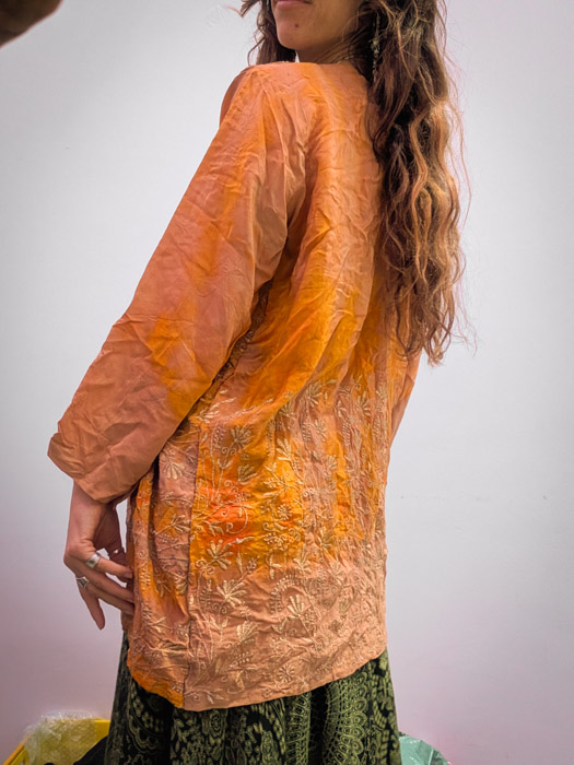 Orange Floral Embroidered Silk Robe - Image 2