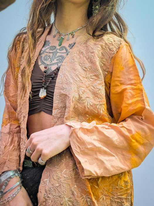 Orange Floral Embroidered Silk Robe - Image 3
