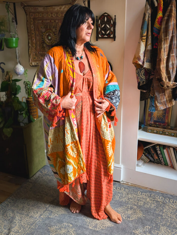 Orange Kantha Stitch Jacket - Image 3