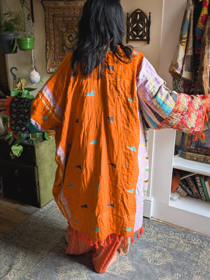 Orange Kantha Stitch Jacket - Image 4