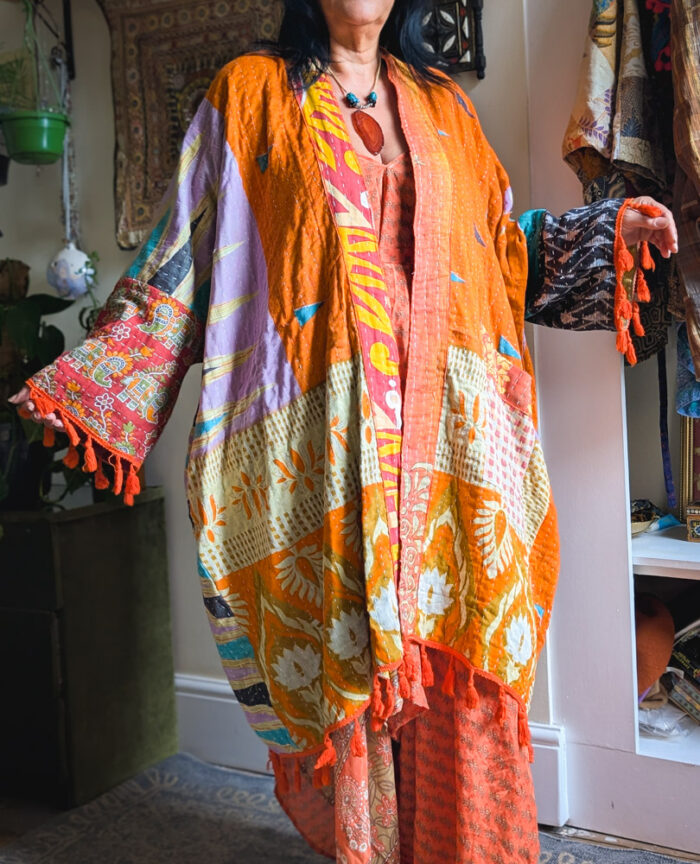 Orange Kantha Stitch Jacket - Image 6