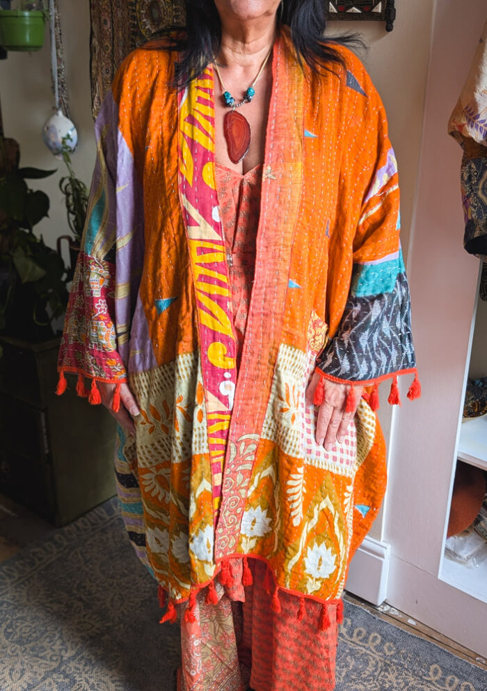Orange Kantha Stitch Jacket