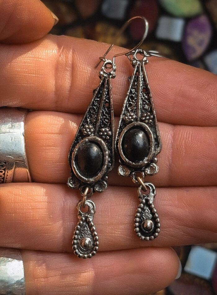 Vintage Paisley Onyx Enamel Earrings