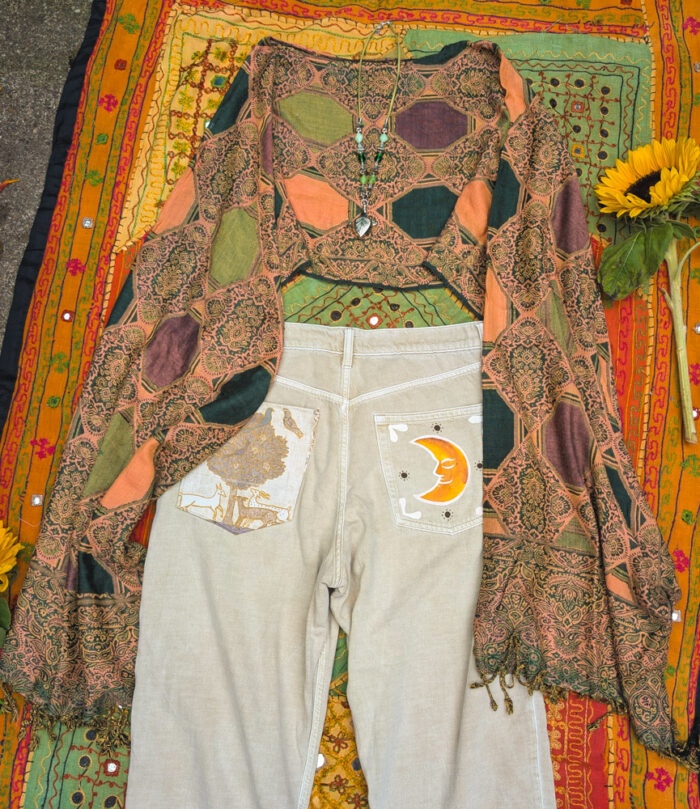 Upcycled Green & Orange Oversized Top