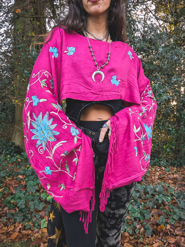 Upcycled Fuschia Embroidered Oversized Top