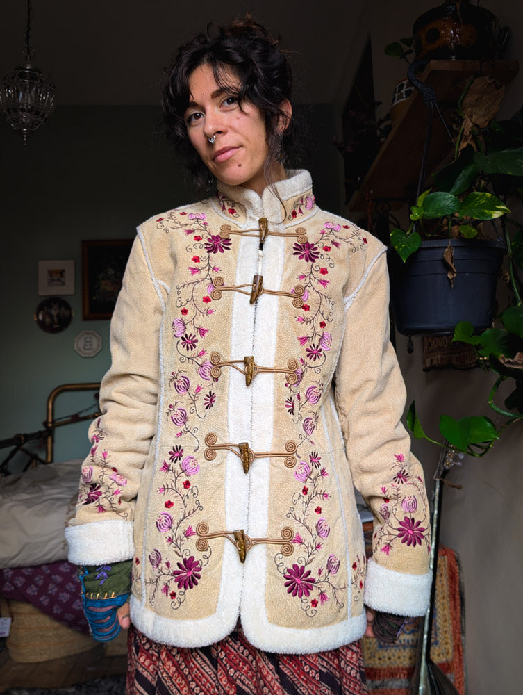 Vintage Penny Lane Style Embroidered Suede Coat - Image 4
