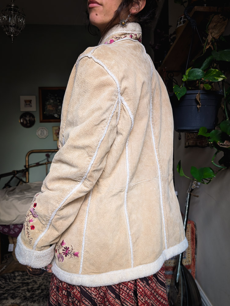 Vintage Penny Lane Style Embroidered Suede Coat - Image 3