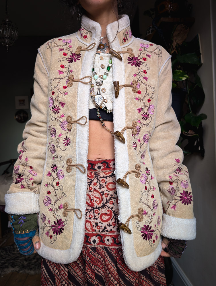 Vintage Penny Lane Style Embroidered Suede Coat - Image 9