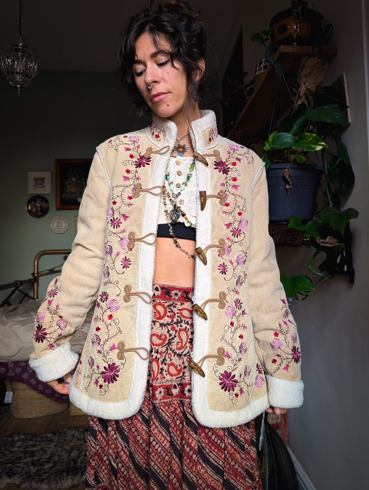 Vintage Penny Lane Style Embroidered Suede Coat - Image 11