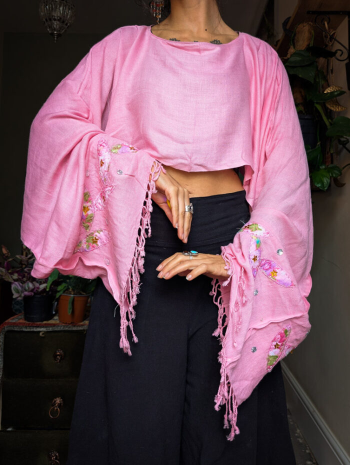 Upcycled Pink Embroidered Oversize Top