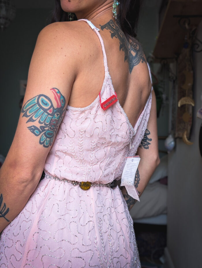 Vintage Pale Pink Beaded Dress - Image 3
