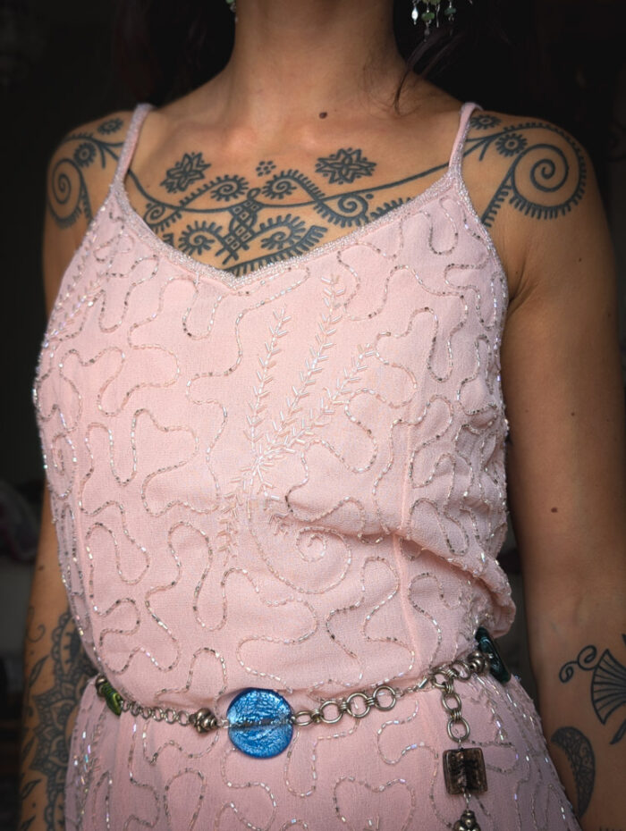 Vintage Pale Pink Beaded Dress - Image 2
