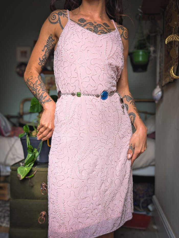 Vintage Pale Pink Beaded Dress - Image 7