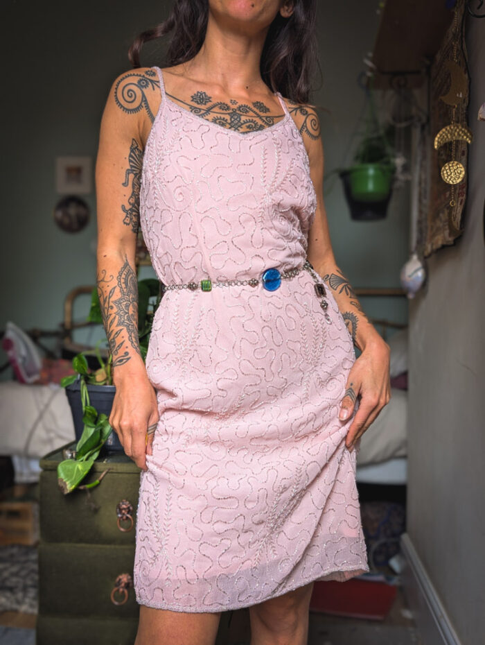 Vintage Pale Pink Beaded Dress - Image 8
