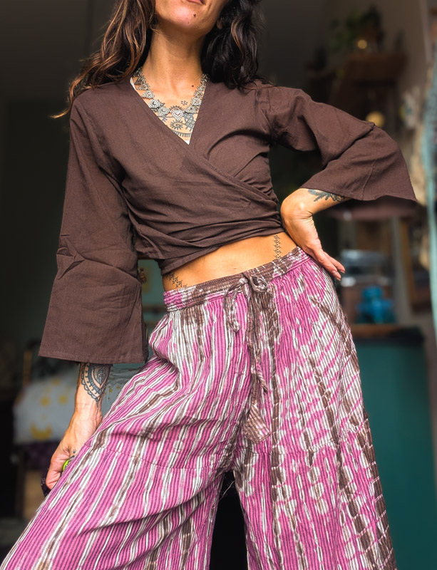 Brown & Pink Tie Dye Palazzo Trousers - Image 2