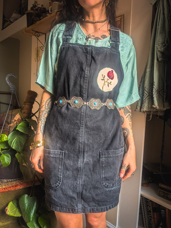 Upcycled Pomegranate Dungaree Dress - Image 2