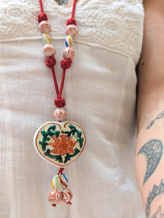 Vintage Peacock Porcelain Necklace - Image 3