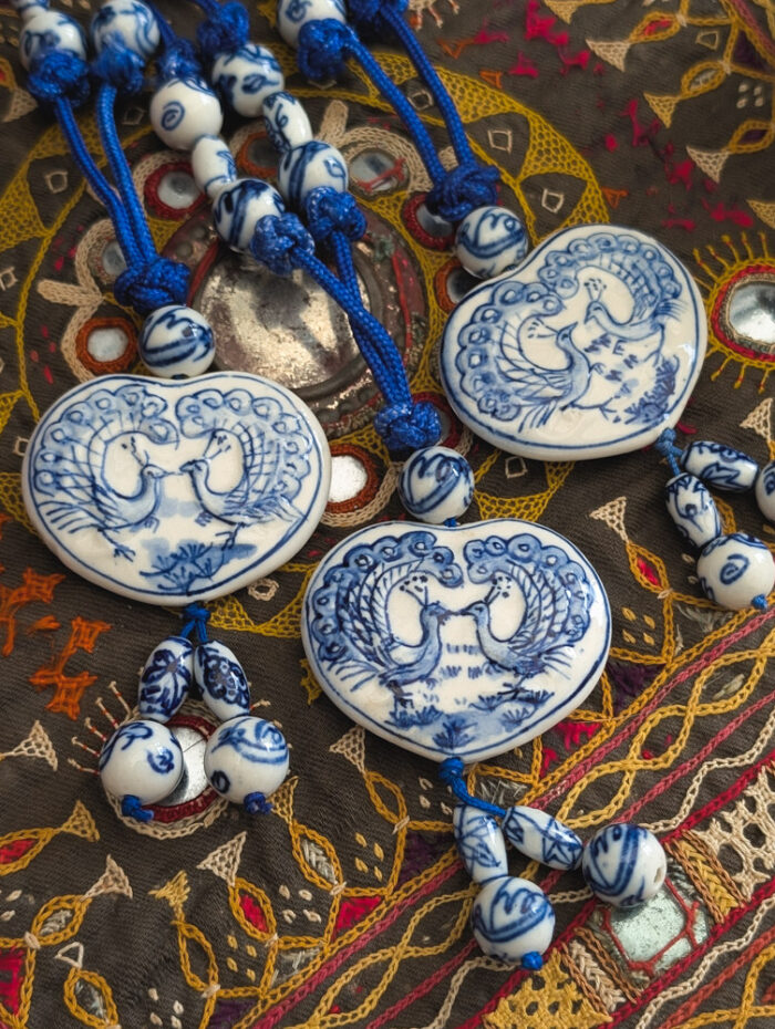 Vintage Peacock Porcelain Necklace - Image 5