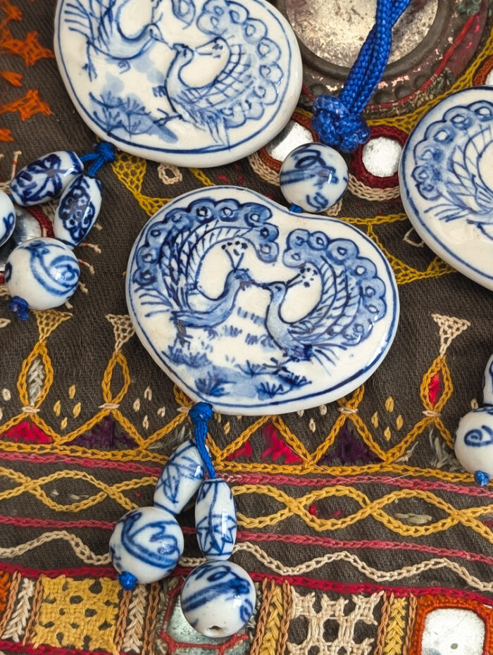 Vintage Peacock Porcelain Necklace