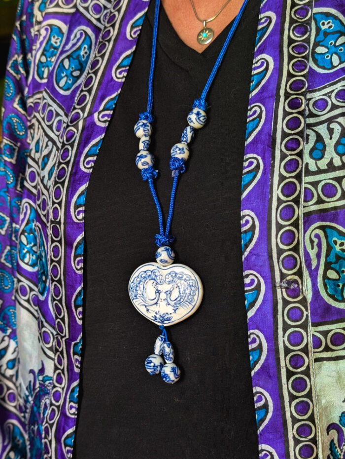 Vintage Peacock Porcelain Necklace - Image 4