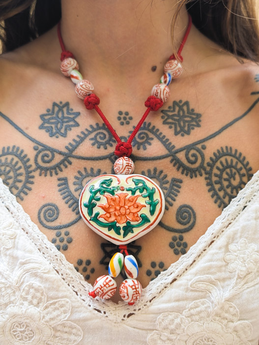Vintage Peacock Porcelain Necklace